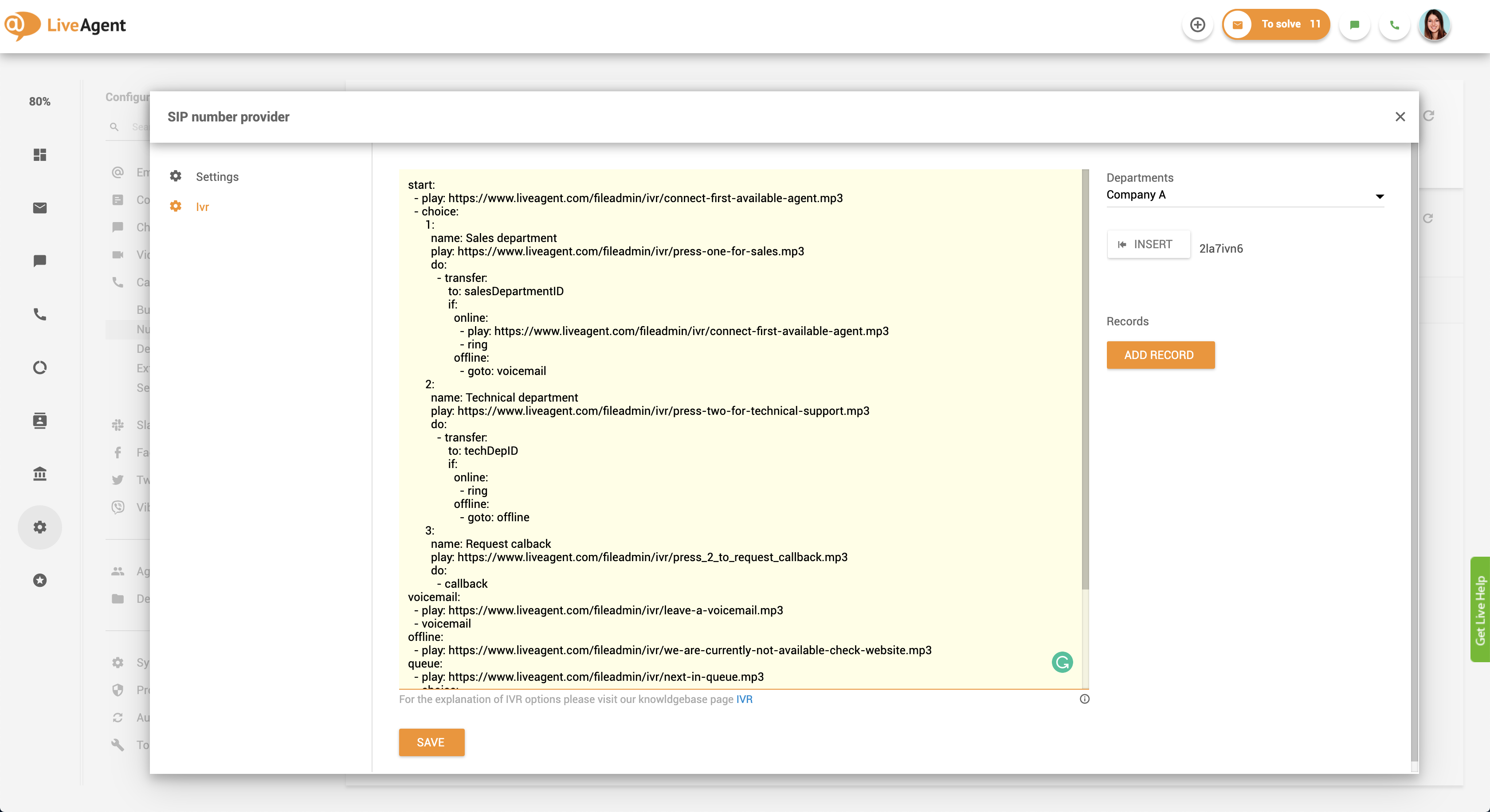 Ρύθμιση επανάκλησης - σενάριο IVR στο LiveAgent