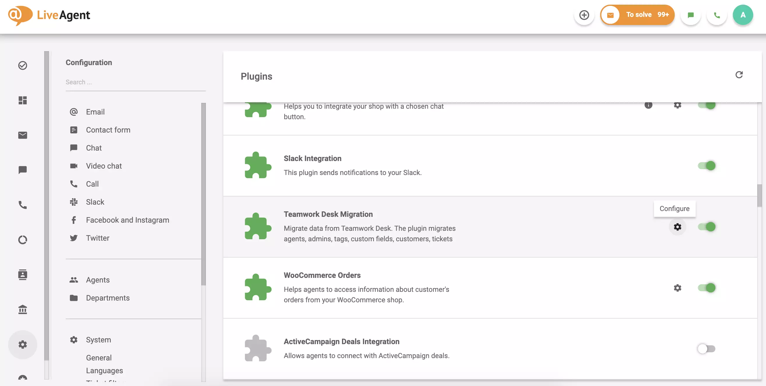 Κάντε κλικ στη διαμόρφωση στο ενεργό πρόσθετο