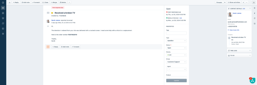 Περιβάλλον εισιτηρίων του Freshdesk
