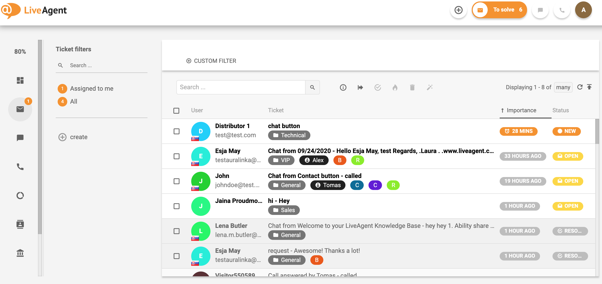 Επισκόπηση της διεπαφής ticketing στο LiveAgent.