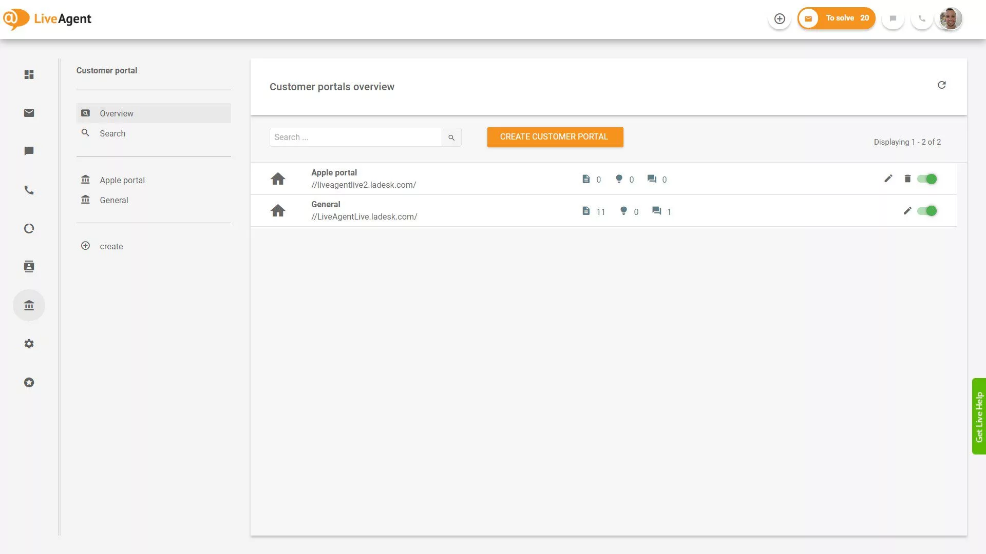 Επισκόπηση εισιτηρίων LiveAgent μέσα στην εφαρμογή