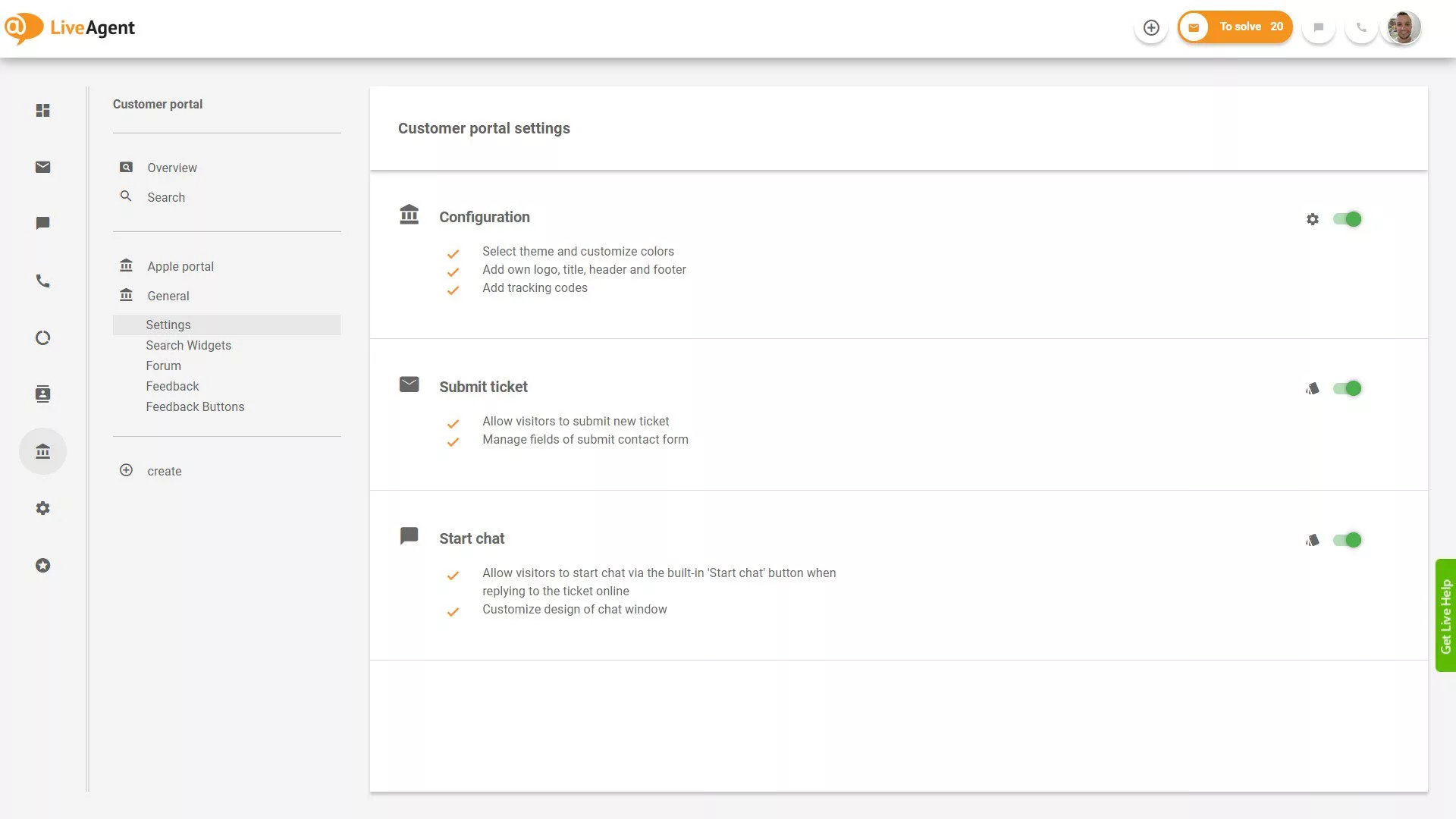 Επισκόπηση εισιτηρίων LiveAgent μέσα στην εφαρμογή