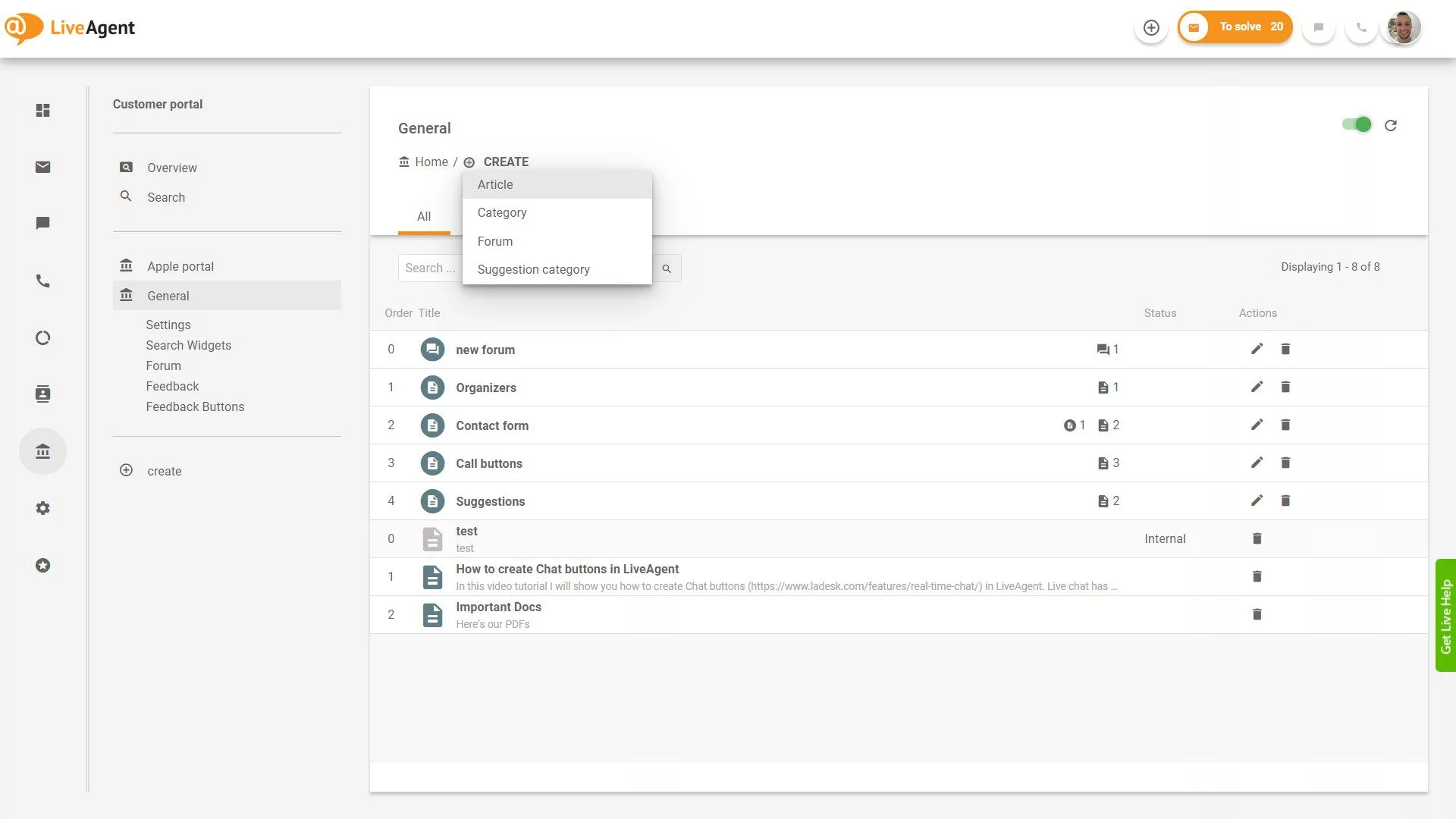 Επισκόπηση εισιτηρίων LiveAgent μέσα στην εφαρμογή