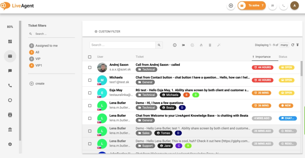 Επισκόπηση της διεπαφής ticketing στο LiveAgent.