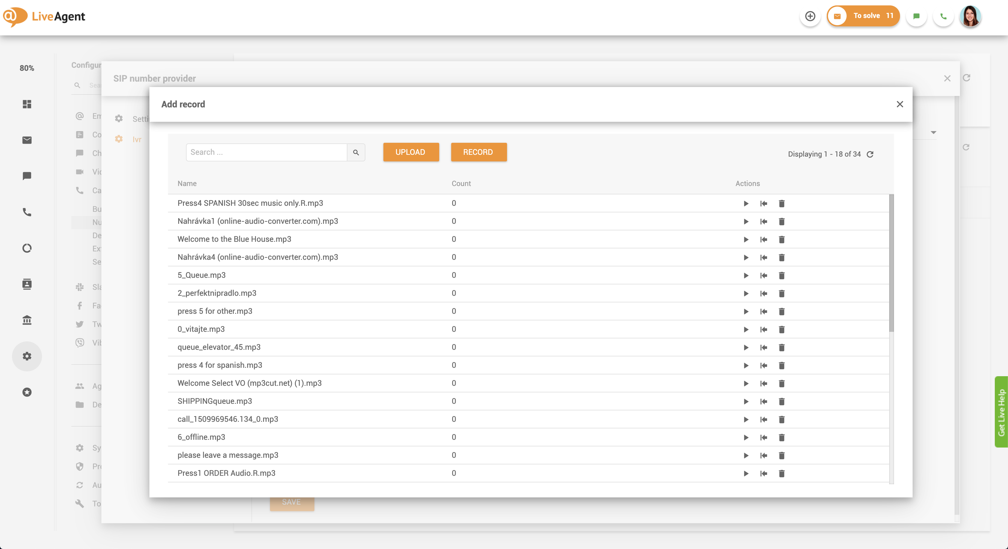 Ρύθμιση επανάκλησης - μηνύματα IVR στο LiveAgent
