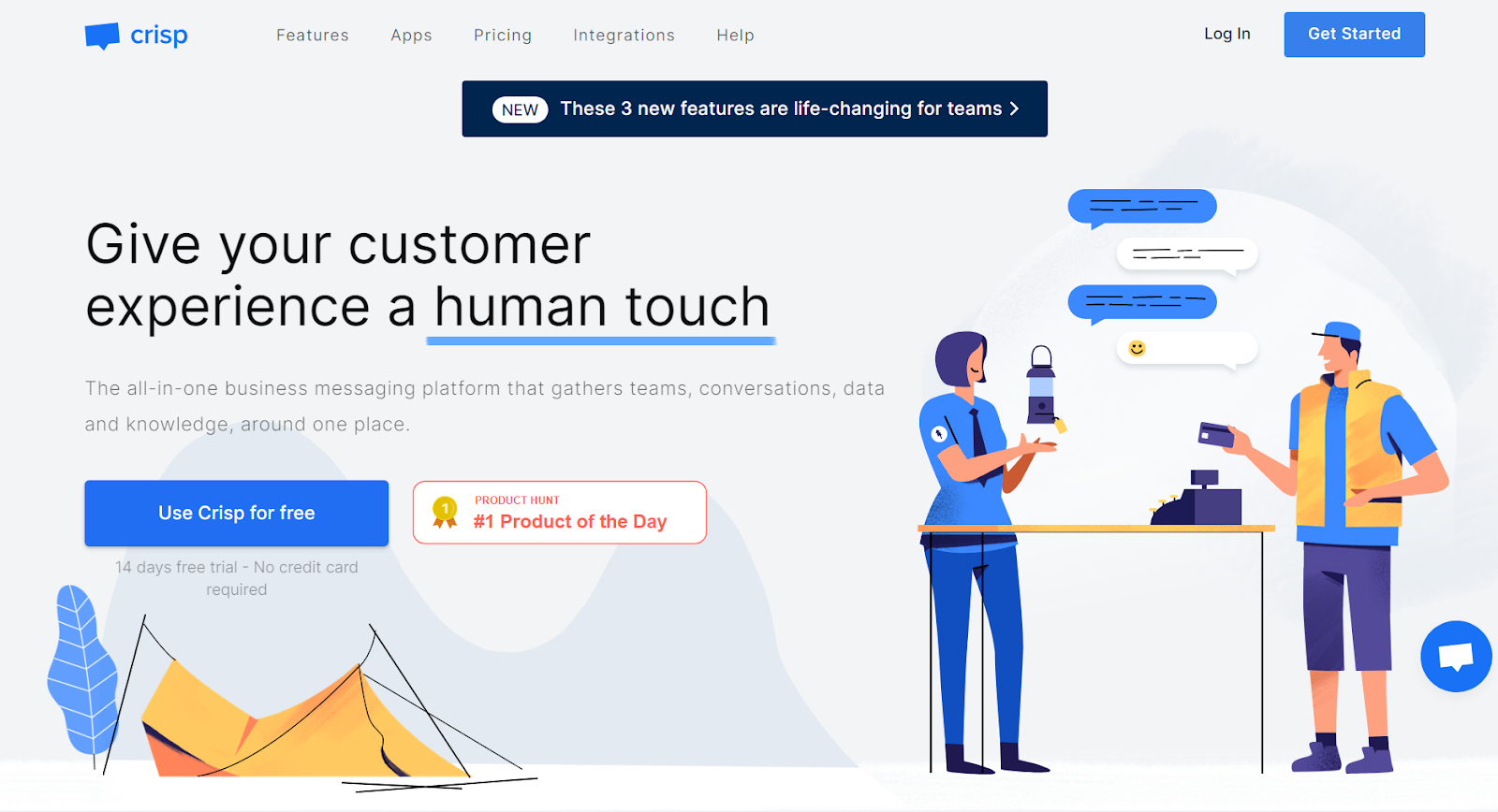 Crisp homepage, a Help Scout alternative for help desk software