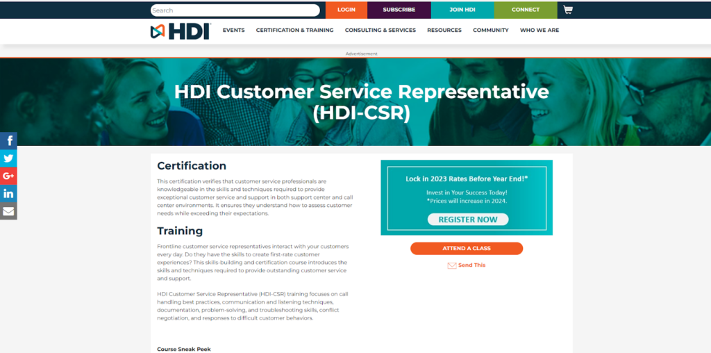 HDI Customer Service Representative course