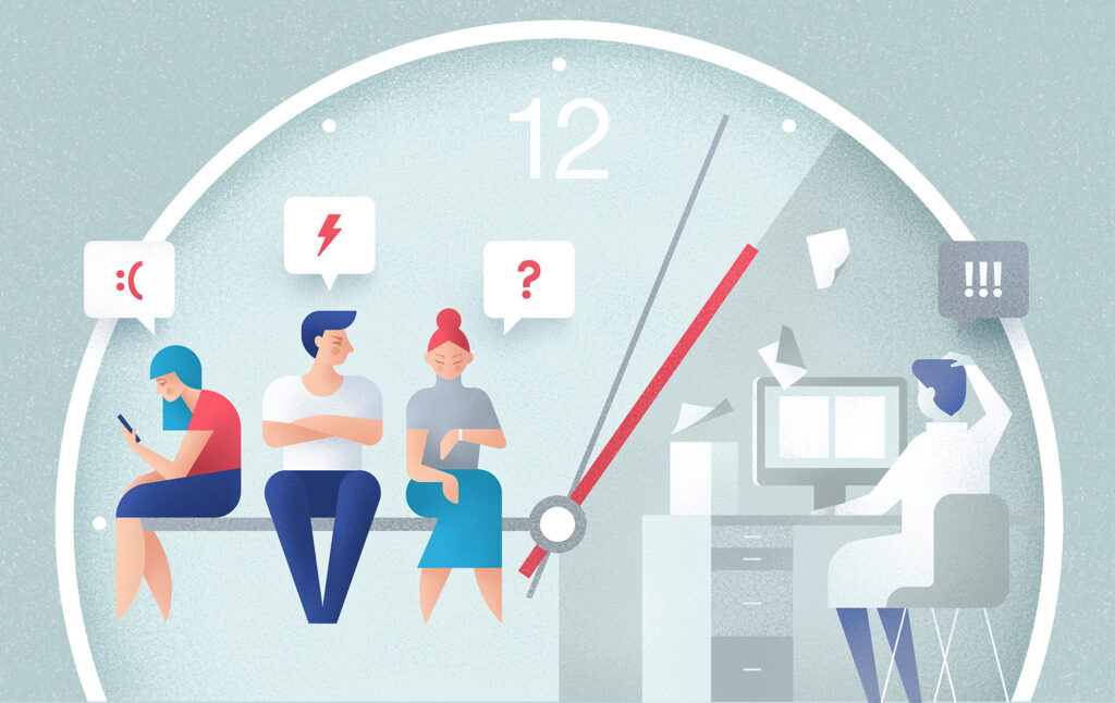 Απεικόνιση πελατών που περιμένουν εξυπηρέτηση πελατών