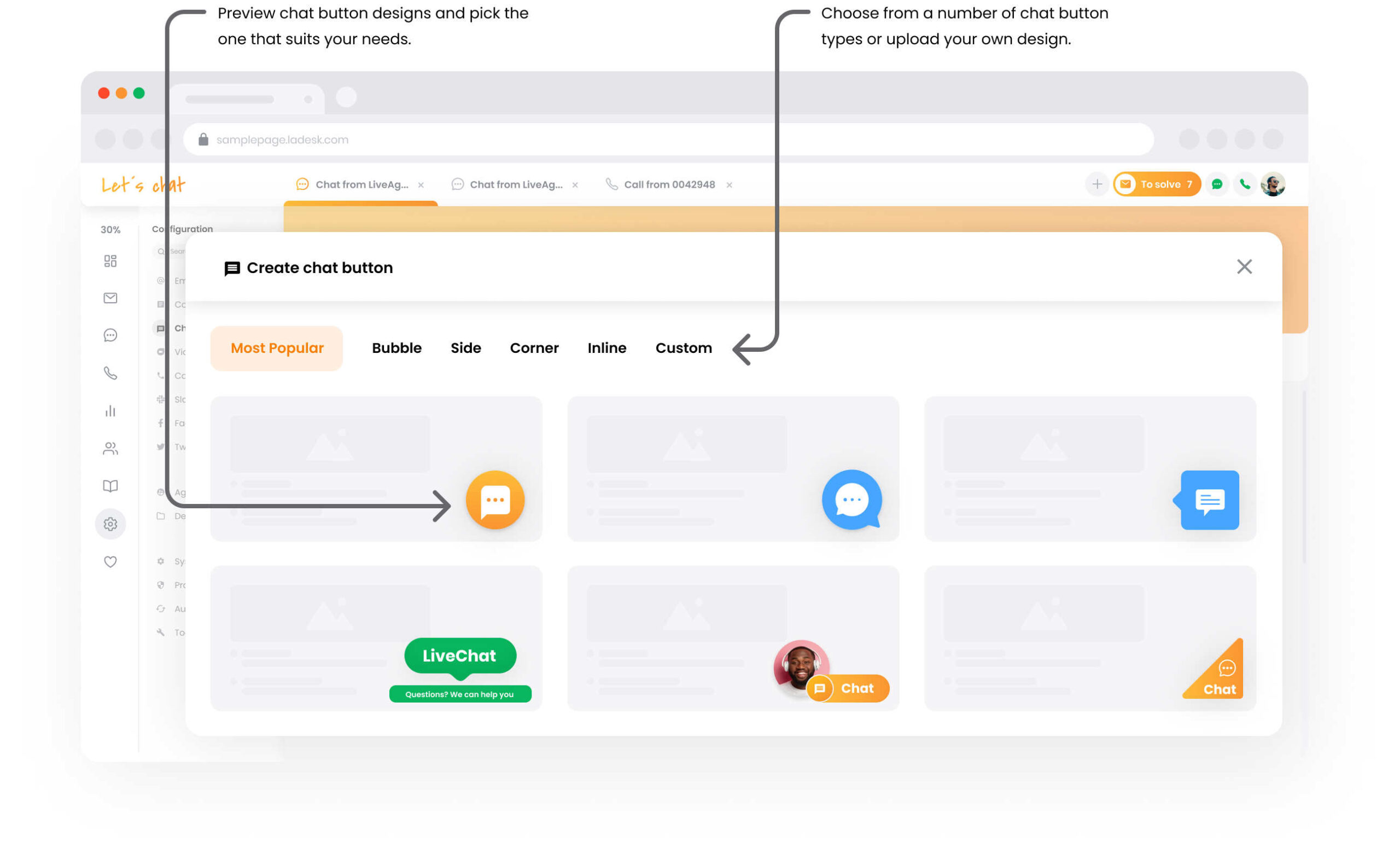 Συλλογή κουμπιών chat LiveAgent