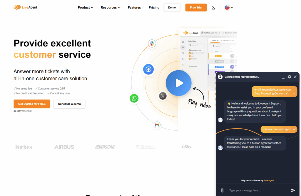 Συνομιλία AI Chatbot του LiveAgent με ένα bot στην ιστοσελίδα του LiveAgent