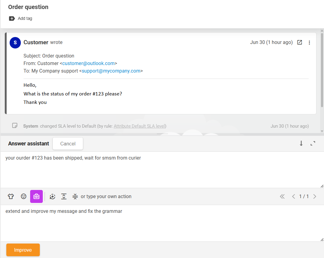 Χαρακτηριστικό LiveAgent AI Answer Assistant