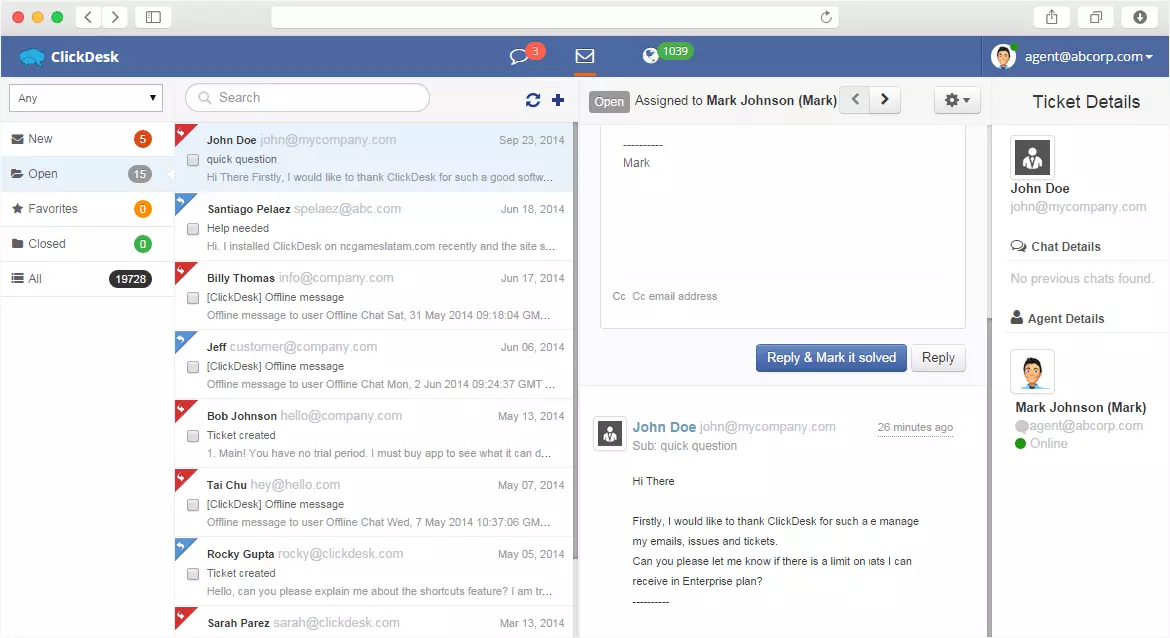 Πίνακας ελέγχου ClickDesk και live chat
