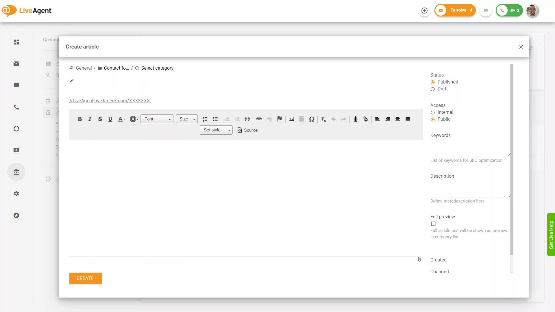 LiveAgent Δημιουργία άρθρου βάσης γνώσης