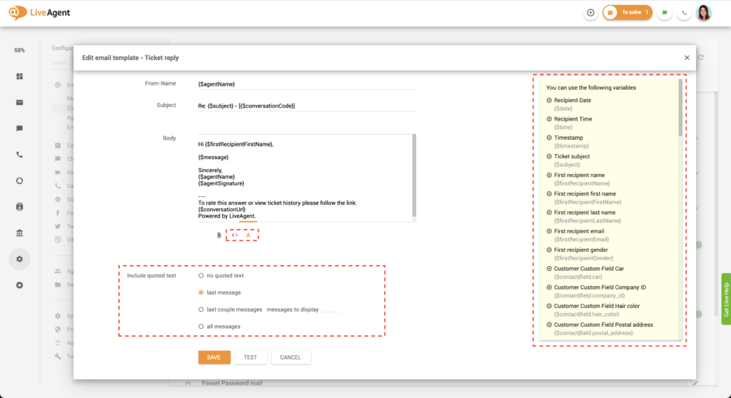Προσαρμογή προτύπων email του LiveAgent