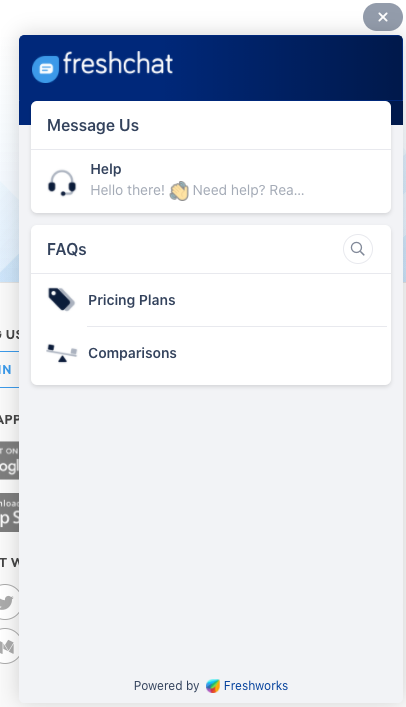 Παράθυρο live chat FreshChat