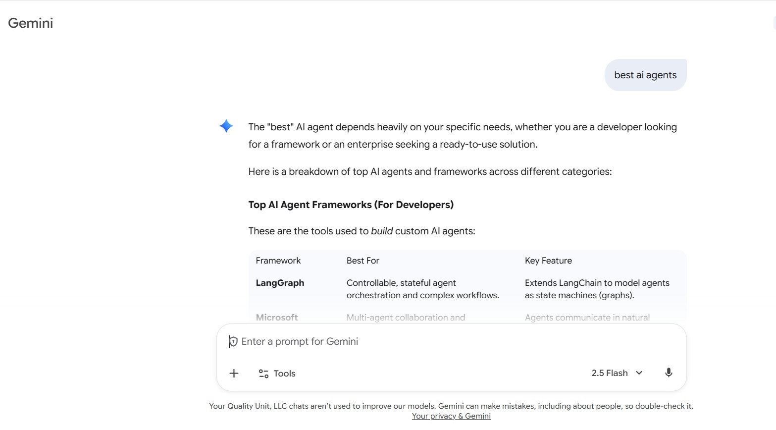 Google Gemini AI chatbot interface window