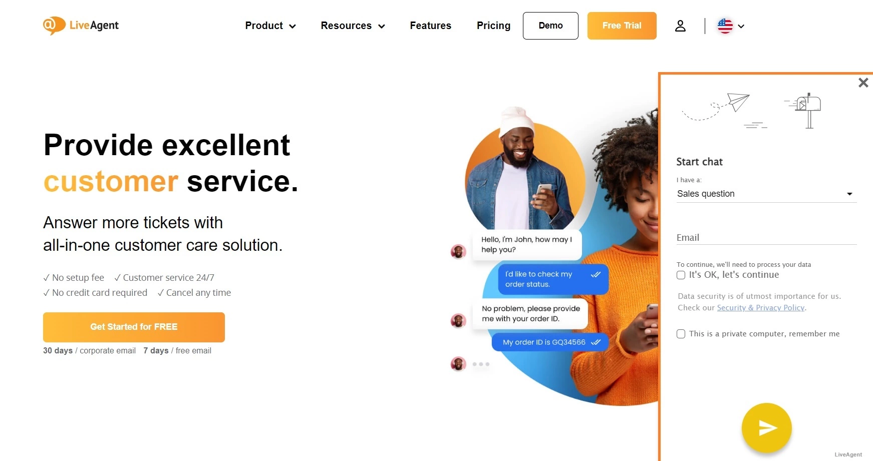 LiveAgent's live chat for quick and easy customer support