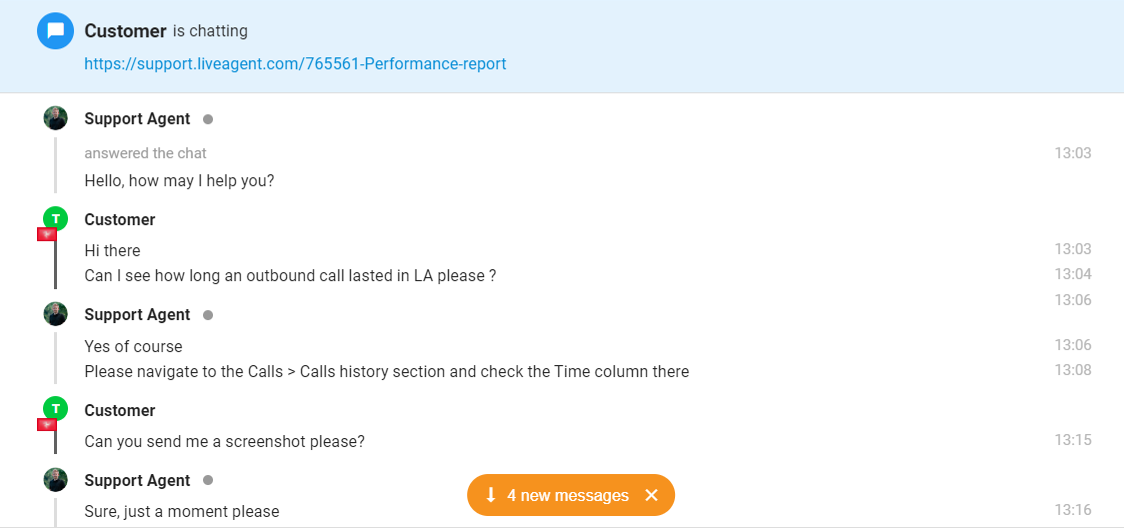 Screenshot of a chat showing an unread messages notification