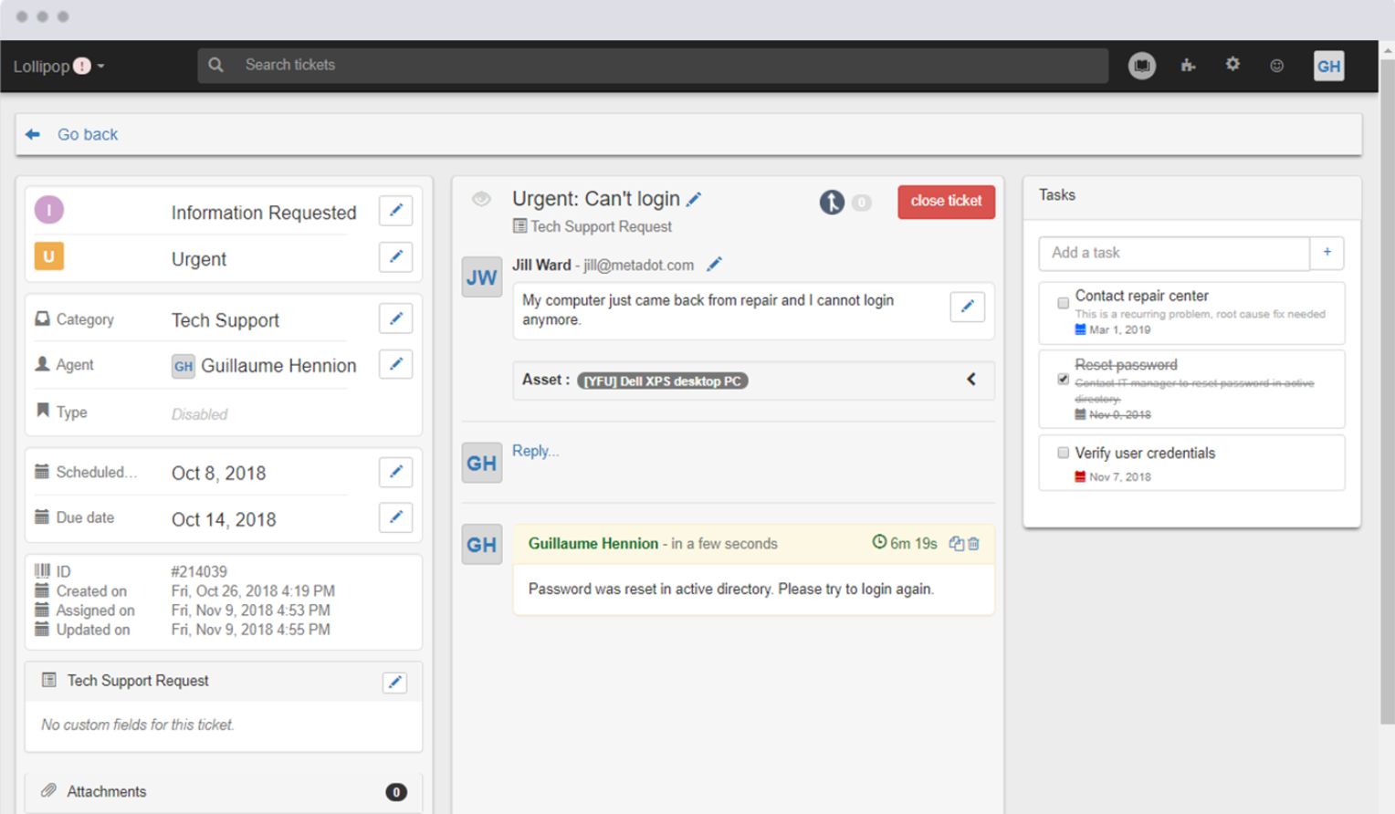 Εργασίες εισιτηρίων Mojo IT Helpdesk