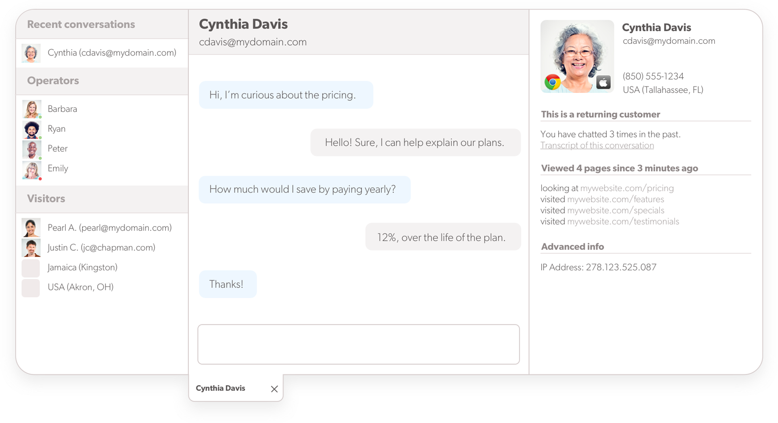 Προβολή πράκτορα συνεχιζόμενου live chat Olark