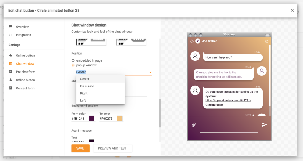 Δυνατότητα παραθύρου Pop-up LiveAgent