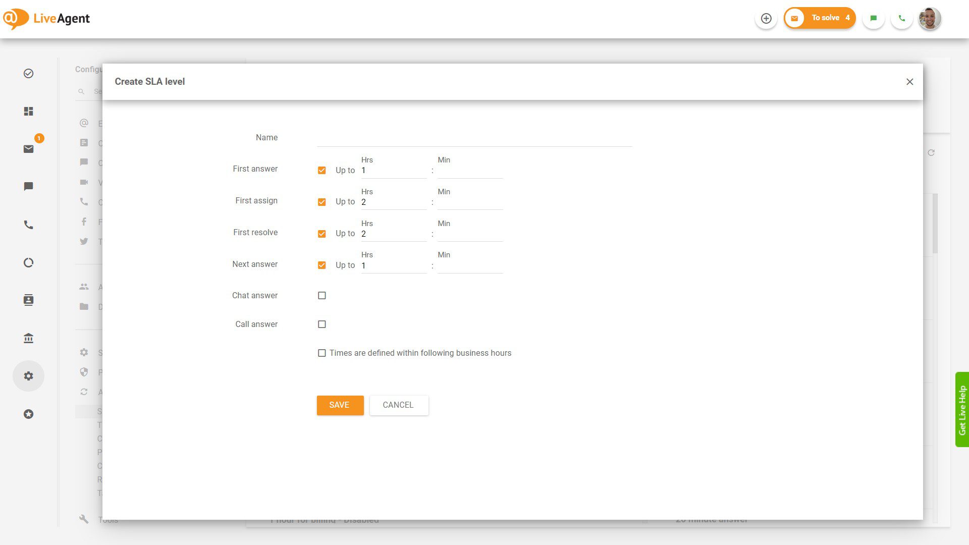 Δημιουργία επιπέδου SLA στο LiveAgent