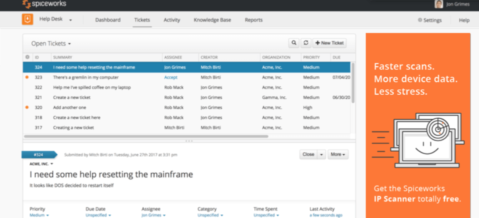 Δωρεάν υπηρεσία ticketing Spiceworks