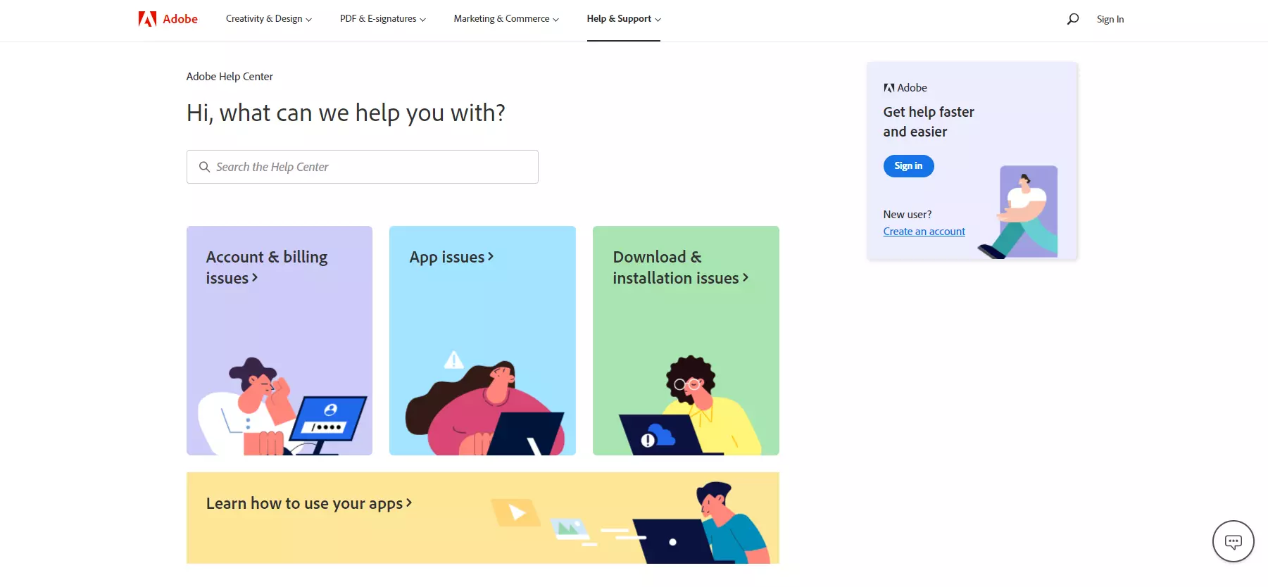 Κέντρο υποστήριξης Adobe