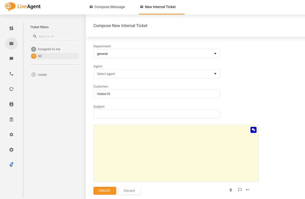 Εικόνα που δείχνει το παλιό όνομα πεδίου Agent, το οποίο αντικαταστάθηκε από το Assign agent στη νέα ενημέρωση LiveAgent