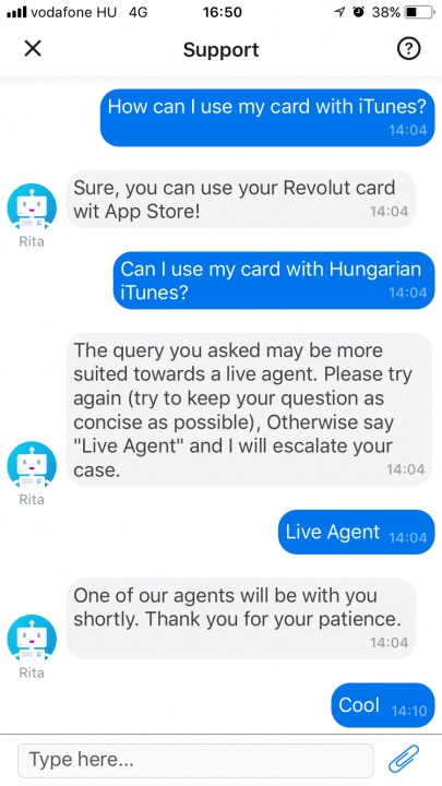 Conversation with Apple Store chatbot