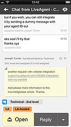 Διεπαφή εφαρμογής LiveAgent iOS - Προβολή συνομιλίας
