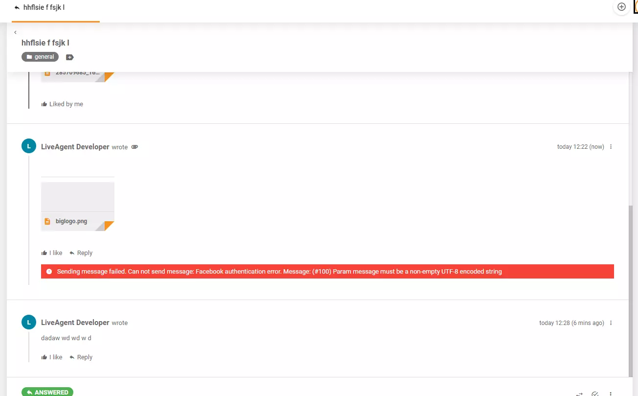 Error message shown when posting image on Facebook via LiveAgent