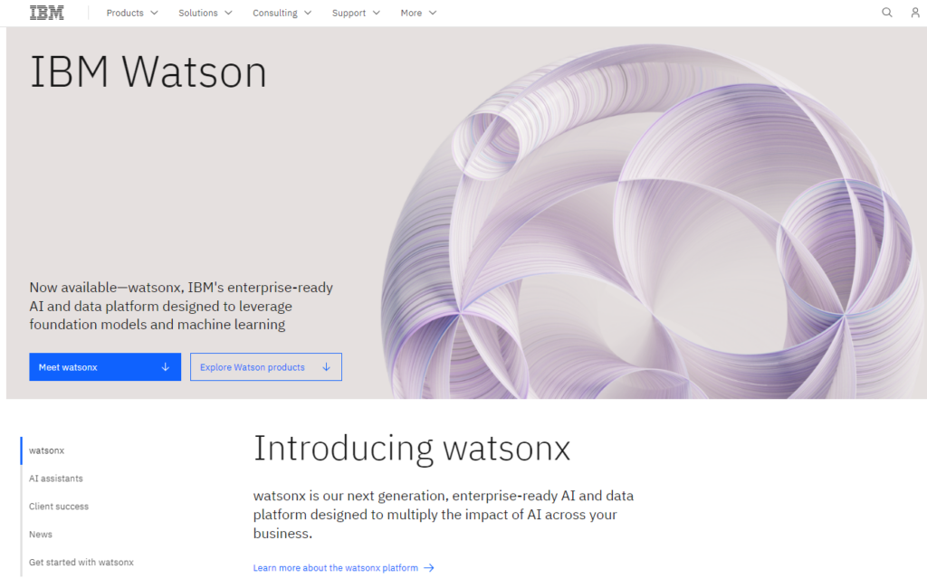 IBM Watson - σελίδα πλατφόρμας τεχνητής νοημοσύνης και δεδομένων