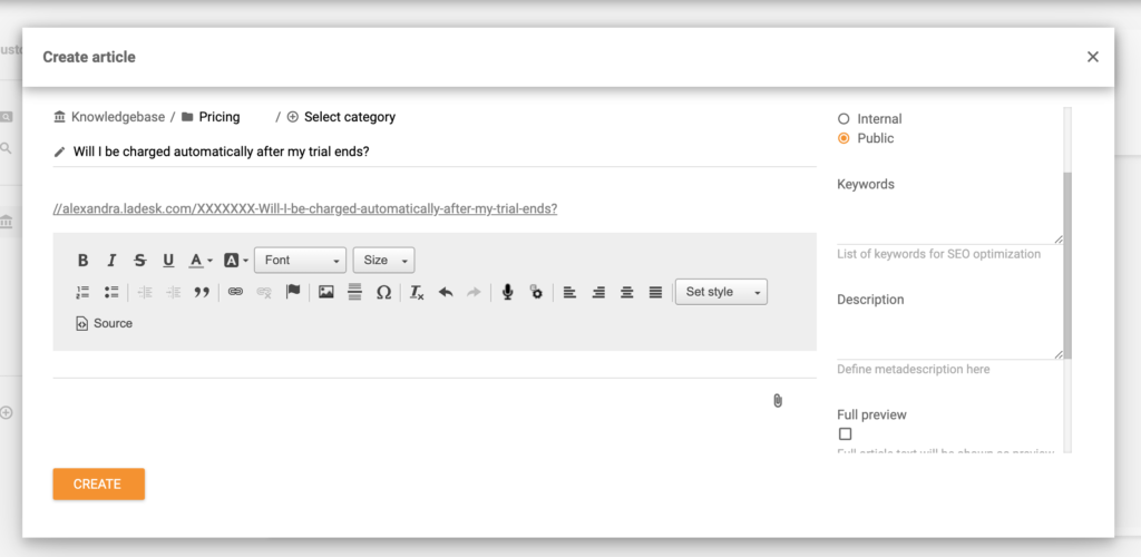 Δημιουργία άρθρου βάσης γνώσεων στο LiveAgent
