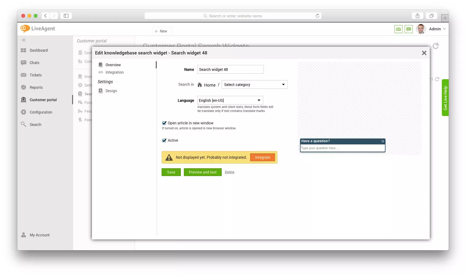 Επεξεργασία γραφικού στοιχείου αναζήτησης βάσης γνώσης στο LiveAgent