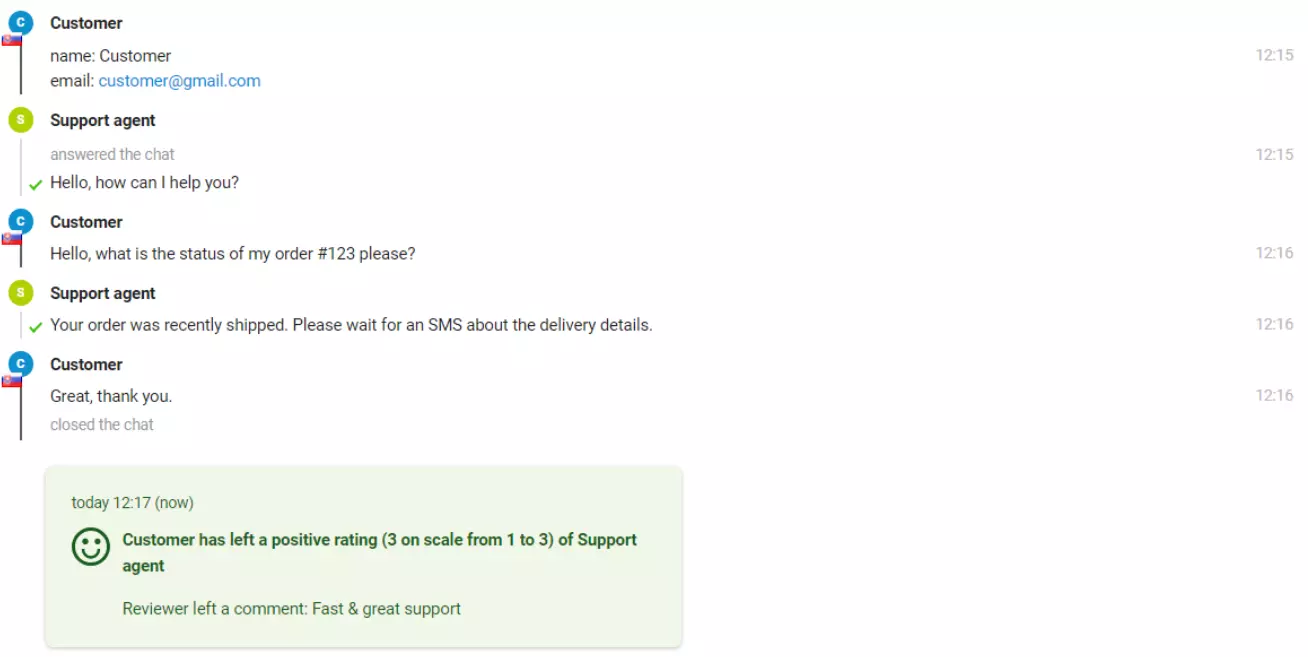 Εικόνα ενός chat με έναν πελάτη που άφησε θετική αξιολόγηση.