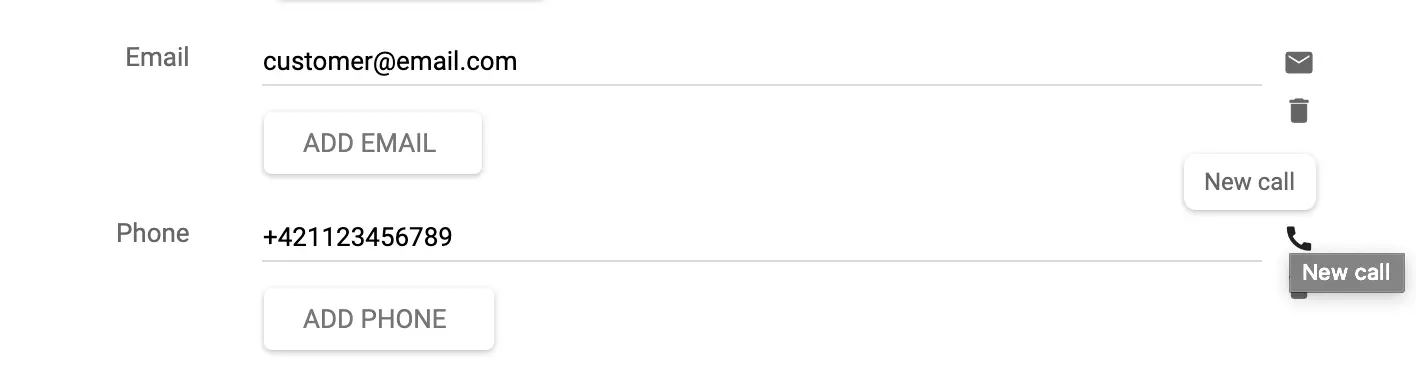 Call a customer or create a ticket directly from edit screen