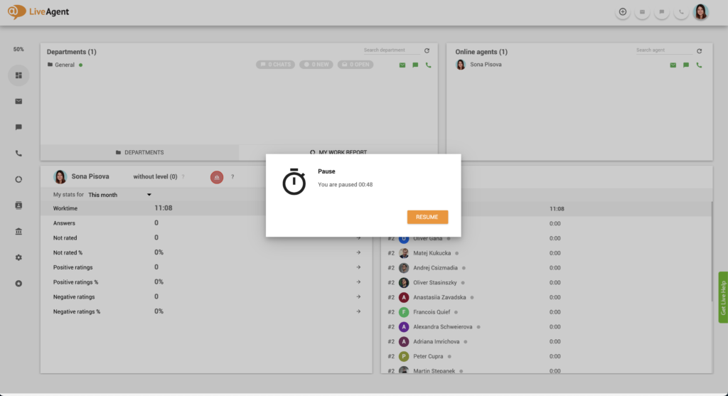 Δυνατότητα Παύσης LiveAgent
