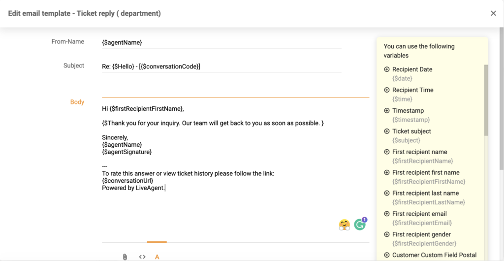 New template editor in LiveAgent 5.26