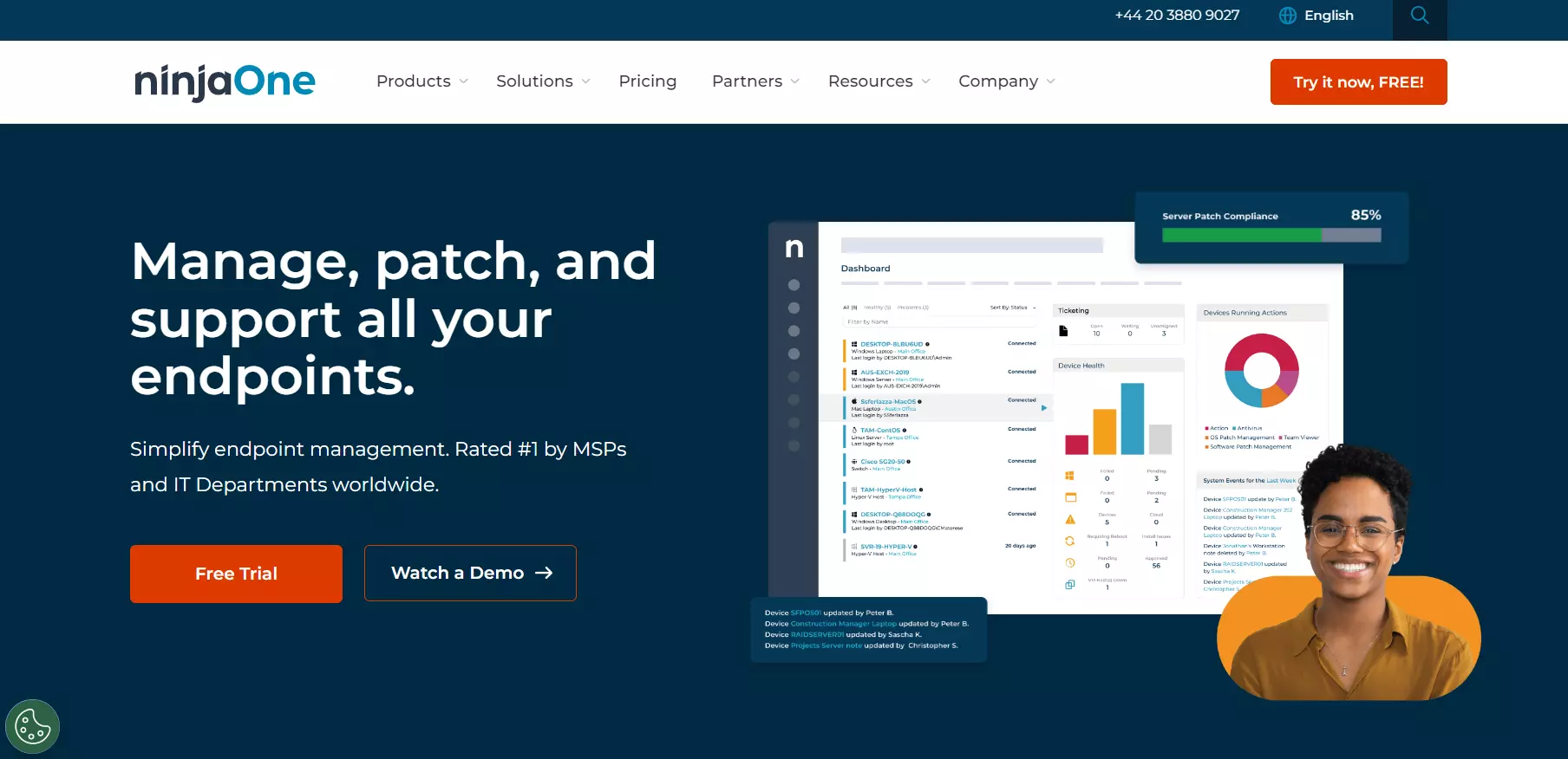 NinjaOne's home page - complete IT management platform