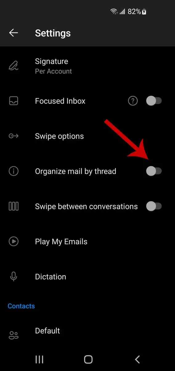 Νήματα email Outlook σε συσκευές κινητού, βήμα 3