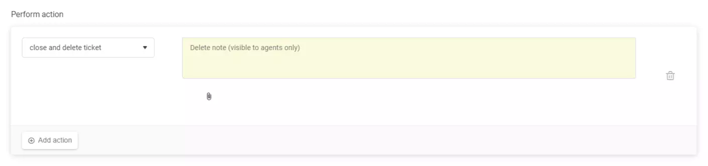 Αυτόματη ρύθμιση κανόνα που δείχνει την ενέργεια 'κλείσιμο και διαγραφή εισιτηρίου' στο LiveAgent