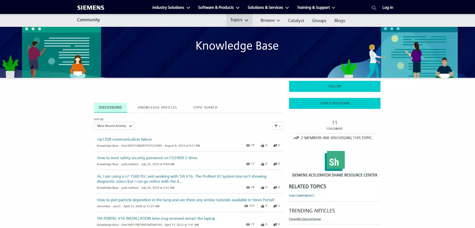 Knowledge base page of Siemens