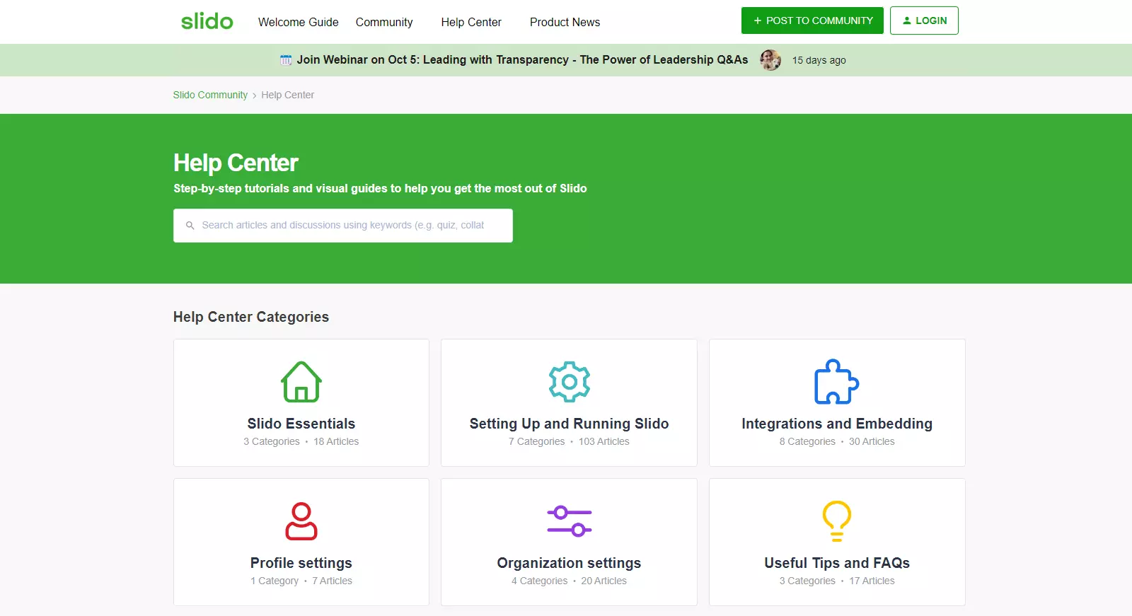 Κέντρο βοήθειας Slido