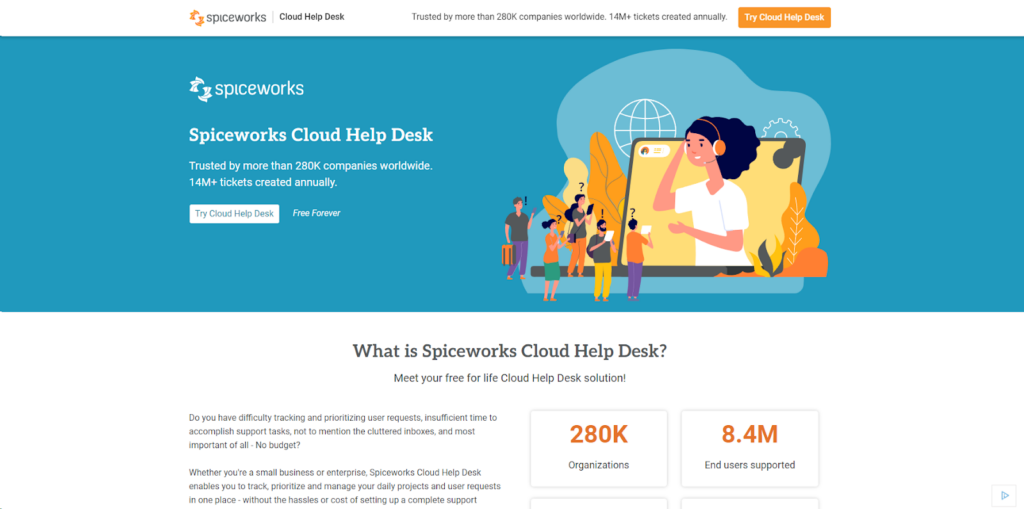 Spiceworks' home page - tool for streamlining your IT management processes