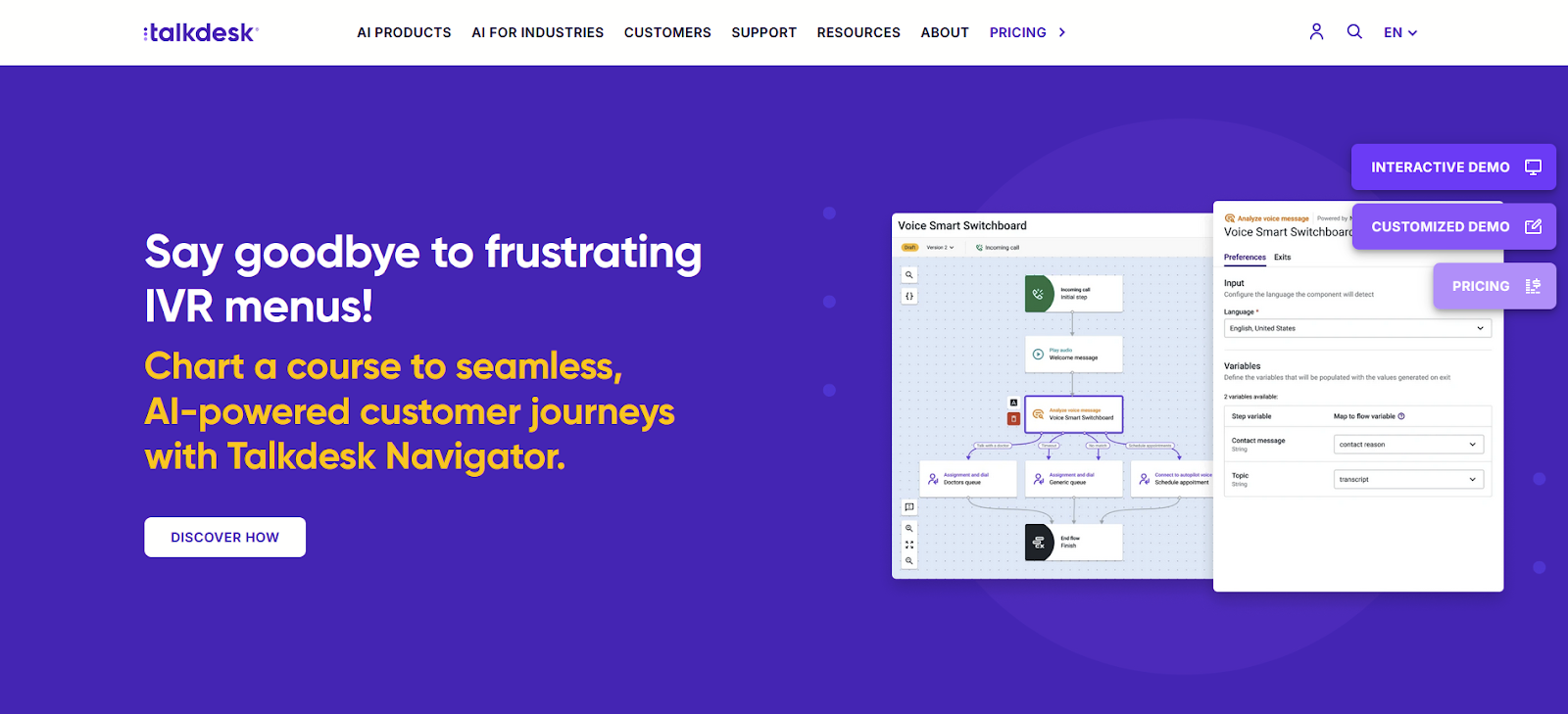 Αρχική σελίδα λογισμικού κέντρου κλήσεων Talkdesk
