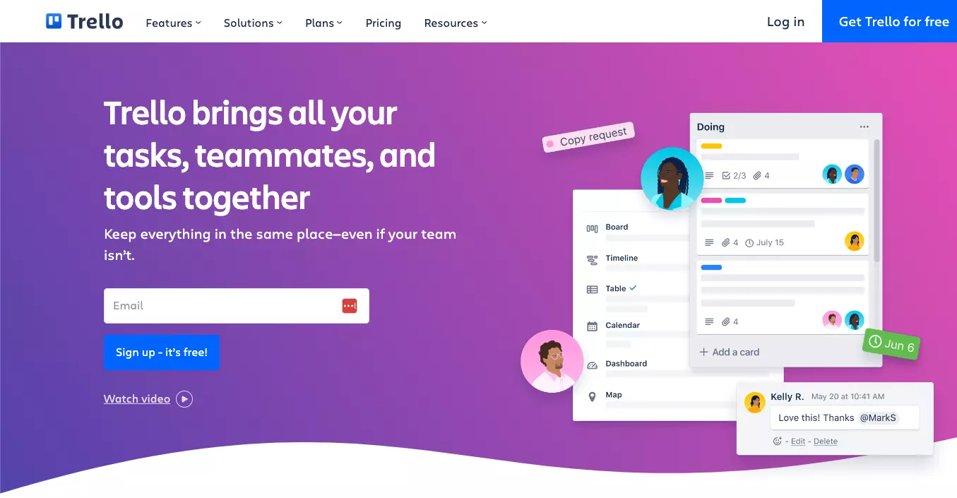 Αρχική σελίδα του Trello - κρατήστε την εργασία σας οργανωμένη και παρακολουθήστε μεμονωμένες εργασίες από μια πλατφόρμα.