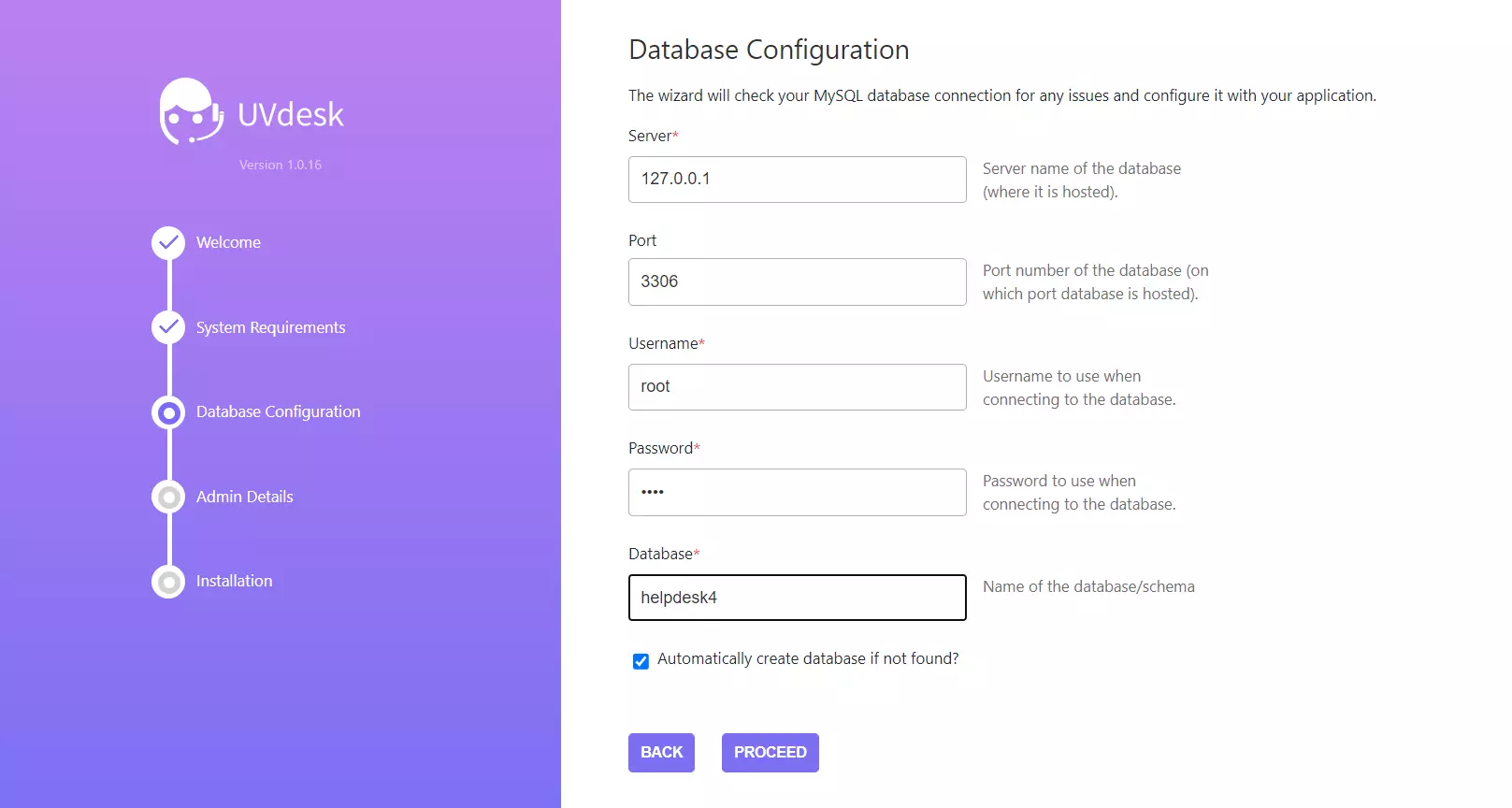 Ένα παράδειγμα του οδηγού εγκατάστασης του UVdesk
