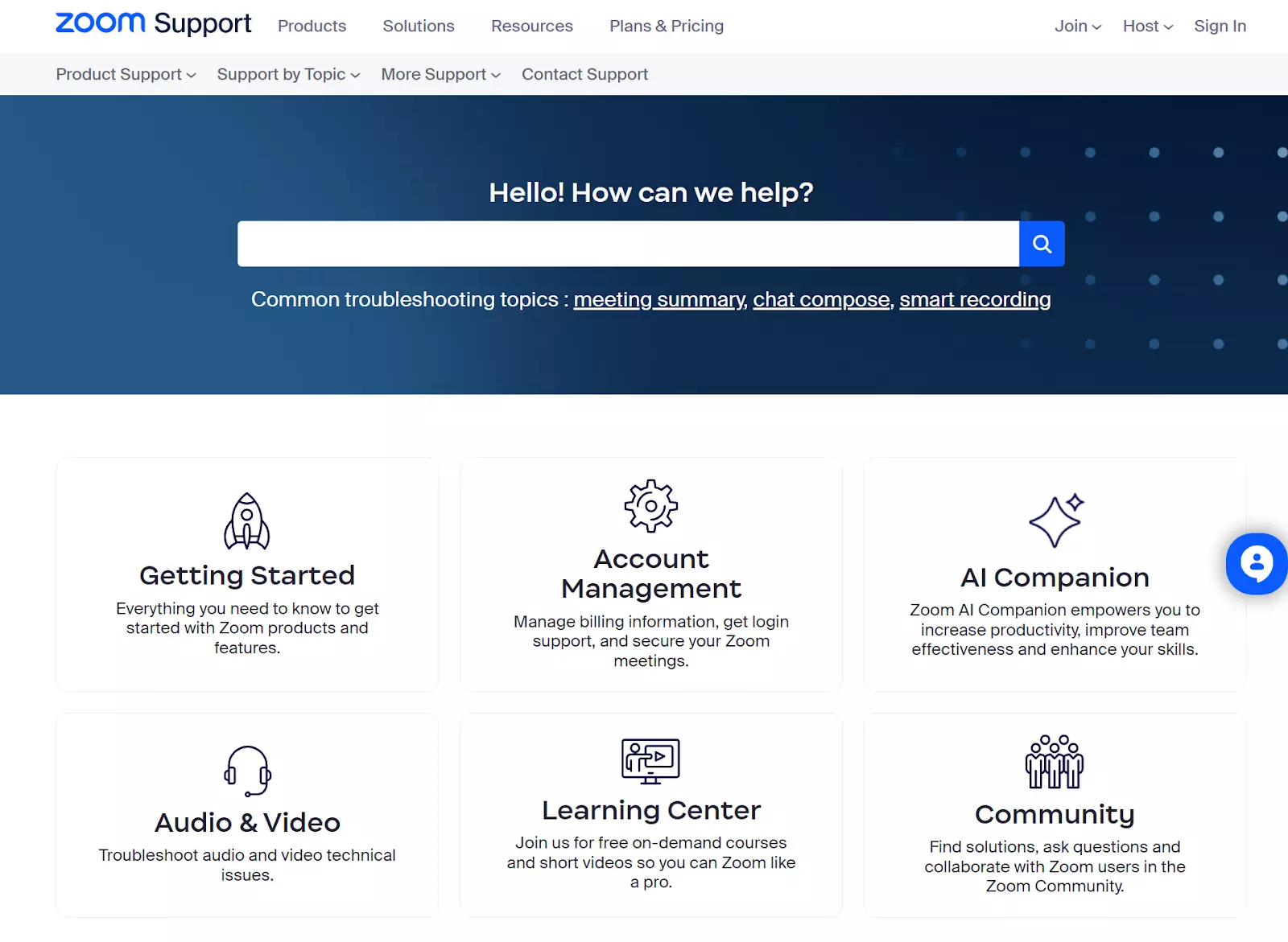 Zoom knowledge base page