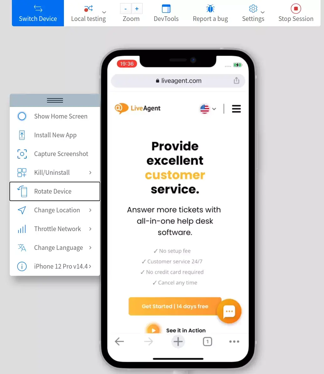 Προσομοίωση σελίδας BrowserStack